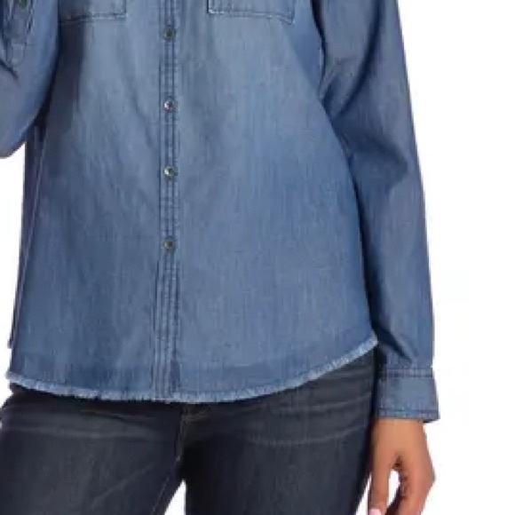 Melrose&Market Collared Raw Hem Chambray Shirt XXS - Picture 2 of 7